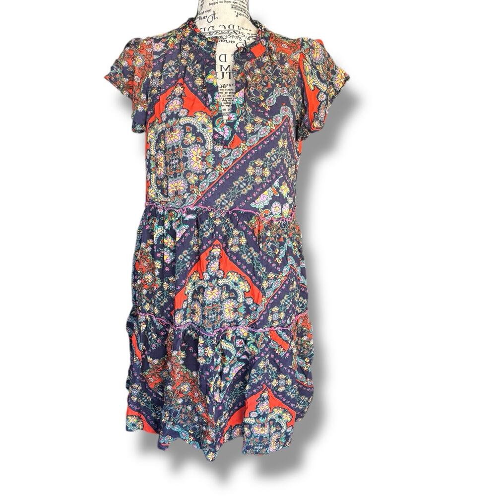 by Anthropologie Size S Floral Multicolor Tiered Mini Sundress Dress Boho